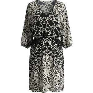 Presley Skye Silk Dress Womens S Gray Geometric Boho Fit Flare Pockets
